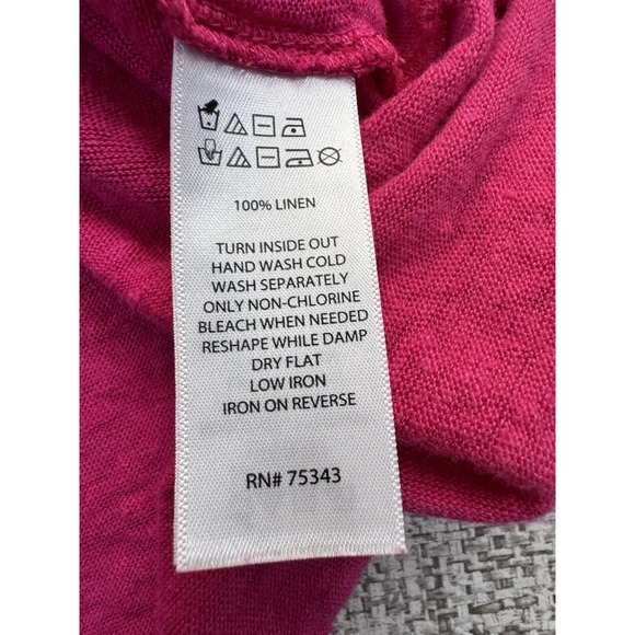 Tahari 100% Linen V-Neck Knit Short‎ Sleeve T-Shirt Bright Pink Women's Size 1x - Picture 9 of 10